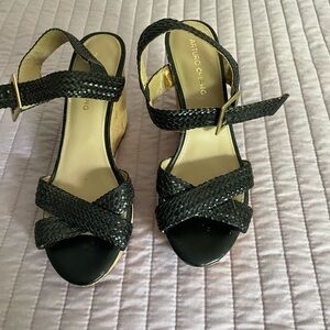 Arturo Chiang Black Wedge Sandals with Criss-Cross Straps